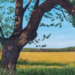 Peinture intitulée "Tree And Rape Field" par Dietrich Moravec, Œuvre d'art originale, Huile Monté sur Panneau de bois