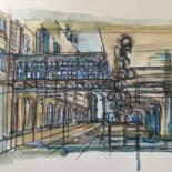 Drawing titled "Gare st lazare" by Hartiste, Original Artwork, Watercolor