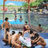 Peinture intitulée "Bain japonais" par Arnaud Feuga, Œuvre d'art originale, Huile Monté sur Châssis en bois