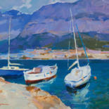 Painting titled "Riviera" by Aleksander Kryushyn, Original Artwork, Oil Mounted on Wood Stretcher frame