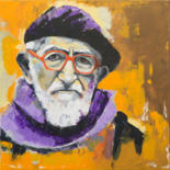 Schilderij getiteld "Abbé Pierre" door Cbaud, Origineel Kunstwerk, Acryl Gemonteerd op Frame voor houten brancard