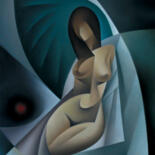 Painting titled "The Red apple" by Isaac Feldman, Original Artwork, Oil Mounted on Wood Stretcher frame