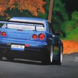 Pintura titulada "Nissan Skyline GTR…" por Burak Aslan, Obra de arte original, Acrílico Montado en Bastidor de camilla de ma…