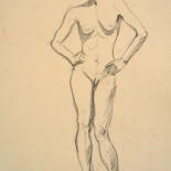 Dessin intitulée "Jeune fille nue deb…" par Nathalia Chipilova, Œuvre d'art originale, Graphite