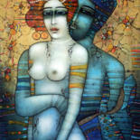 Peinture intitulée "L'heure bleue" par Albena Vatcheva, Œuvre d'art originale, Huile Monté sur Châssis en bois