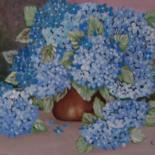 Pittura intitolato "VASO COM HORTÊNSIAS" da Claudineia R. Soldan, Opera d'arte originale, Olio