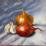 Schilderij getiteld "Oignons  & échalotes" door Patrick Briere, Origineel Kunstwerk, Olie