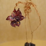 Sculpture titled "Flower" by Olga Emelianova, Original Artwork, Wire Mounted on Stone
