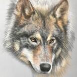 Rysunek zatytułowany „Tête de loup” autorstwa Deborah Kerner, Oryginalna praca, Pastel