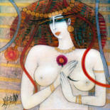 Gravures & estampes intitulée "Je pense à toi (mon…" par Albena Vatcheva, Œuvre d'art originale, Monotype