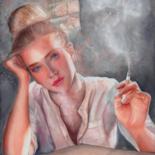 Painting titled "Girl with a cigaret…" by Nina Ingilevich, Original Artwork, Watercolor