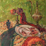 Painting titled "Still life with an…" by Elena Branovitskaya, Original Artwork, Oil Mounted on Wood Stretcher frame