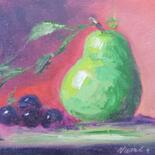 Painting titled "Green pear and grap…" by Atalia, Original Artwork, Oil