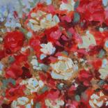 Painting titled "Rose bush oil paint…" by Atalia, Original Artwork, Oil Mounted on Wood Panel