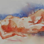 Peinture intitulée "Nu allongé." par Jean-Noël Le Junter, Œuvre d'art originale, Aquarelle