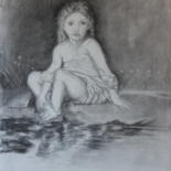 Zeichnungen mit dem Titel "Bouguereau girl" von Stan Bert Singer, Original-Kunstwerk, Kohle