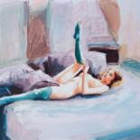 Painting titled "Nü yatak keyfi" by Muzaffer Bulut, Original Artwork, Oil