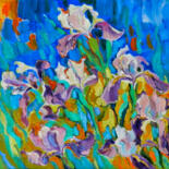 Ζωγραφική με τίτλο "Irises" από Natalia Pismak, Αυθεντικά έργα τέχνης, Λάδι Τοποθετήθηκε στο Ξύλινο φορείο σκελετό