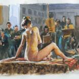 Peinture intitulée "L'atelier du modèle…" par Christian Arnould, Œuvre d'art originale, Aquarelle