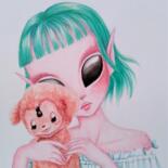 Pittura intitolato "Aliens" da Maretta Elsalieva, Opera d'arte originale, Acquarello