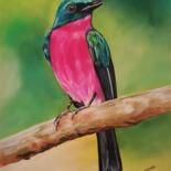 Painting titled "oiseau exotique ver…" by Anny Dournon, Original Artwork, Pastel
