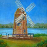 Painting titled "HOLLAND WINDMILL –…" by Allegretto, Original Artwork, Acrylic Mounted on Wood Stretcher frame
