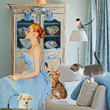 Malerei mit dem Titel "Up to no good" von Lucy Klimenko, Original-Kunstwerk, Öl