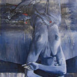 Painting titled "SALMON" by Lana Okoneshnikova, Original Artwork, Oil Mounted on Wood Stretcher frame