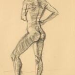 Drawing titled "Nu féminin de dos 1" by Nathalia Chipilova, Original Artwork, Charcoal