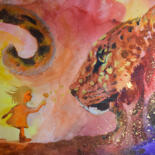 Pintura intitulada "Red Panther" por Nadyalerm, Obras de arte originais, Aquarela