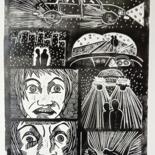 "The conscience in t…" başlıklı Baskıresim Karel Liefooghe tarafından, Orijinal sanat, Linocut Ahşap panel üzerine monte edi…