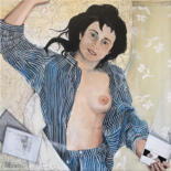 Peinture intitulée "LECTURE INTERROMPUE" par Alain Rouschmeyer, Œuvre d'art originale, Acrylique Monté sur Châssis en bois