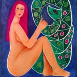 Drawing titled "Eve with Serpent" by Janna Shulrufer, Original Artwork, Pastel