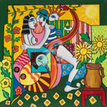 Painting titled "FACE CACHÉE" by Henri Wojcik, Original Artwork, Acrylic Mounted on Wood Stretcher frame