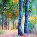 Malerei mit dem Titel "Les arbres bleus" von Roselyne Rollant (Evarose), Original-Kunstwerk, Acryl Auf Keilrahmen aus Holz m…