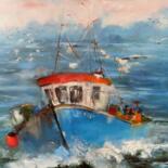 Retour de pêche Peinture intitulée "Retour de pêche" par Yveline Javer, Œuvre d'art originale, Huile