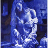 Drawing titled "La femme au camembe…" by Ananou, Original Artwork, Ballpoint pen