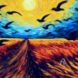 绘画 标题为“Birds of Van Gogh…” 由Otto Frühwach, 原创艺术品, 数字打印 安装在木质担架架上
