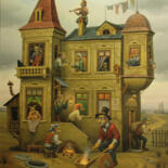 Pittura intitolato "Старый дом. Кража о…" da Anatolii Kozelskii, Opera d'arte originale, Olio