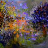 Painting titled "Magic pond 8823" by Pol Ledent, Original Artwork, Oil Mounted on Wood Stretcher frame