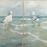 Malerei mit dem Titel "Mouette 1 et 2" von Claudine Pochat, Original-Kunstwerk, Öl