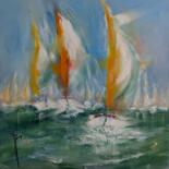 Voiliers orange et blanc Peinture intitulée "Voiliers orange et…" par Yveline Javer, Œuvre d'art originale, Huile