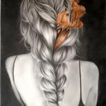 Pittura intitolato "Mèche d'anthurium" da Assia Benkahoul, Opera d'arte originale, Grafite