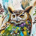 "Flower Owl 6." başlıklı Tablo Natalie Aleksejeva (NatalieVerve) tarafından, Orijinal sanat, Akrilik