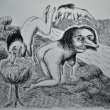 Dessin intitulée "D'une rive à l'autre" par Patrick Jannin, Œuvre d'art originale, Encre