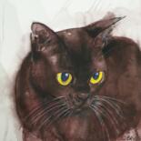 Painting titled "Burmese Cat" by Olga Brink Art, Original Artwork, Watercolor