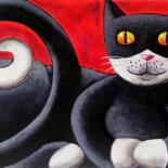 Painting titled "Chat couché" by Sabrina Riggio, Original Artwork, Acrylic
