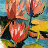 Malerei mit dem Titel "Pink water lily" von Olga David, Original-Kunstwerk, Öl Auf Keilrahmen aus Holz montiert