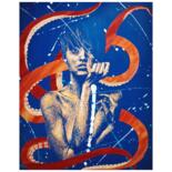 Printmaking titled ""Octopus"" by Aurélie Charpentier (ACH), Original Artwork, Engraving Mounted on Wood Panel