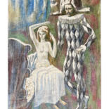 Malarstwo zatytułowany „Harlequin and a lady” autorstwa Alexander Turansky, Oryginalna praca, Olej